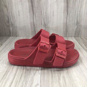 Skechers Slide Sandals Womens 7 Luxe Foam Red Rubber Slip On Waterproof Shoes